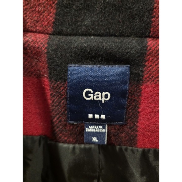 Gap Women's Buffalo Plaid Wool Coat Red Black Double Breasted Jacket XL - Picture 6 of 9